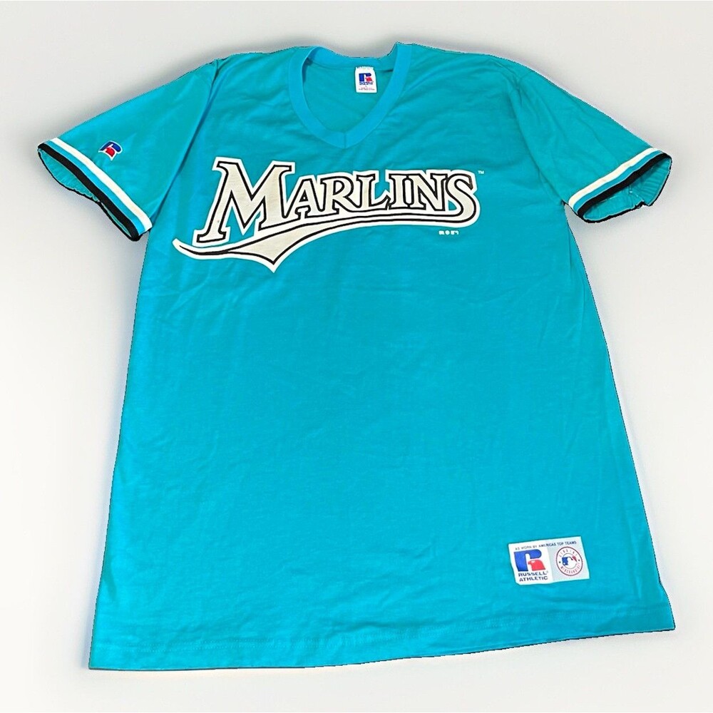 Russell Athletic Miami Marlins MLB VNeck Jersey Teal (L) Official Licensed VTG